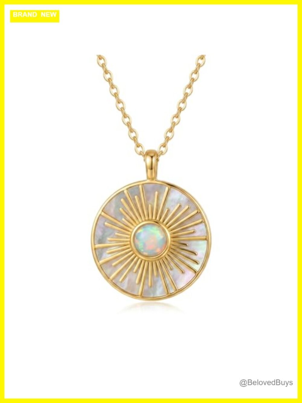 14K Gold Plated Sterling Silver Opal Sun Pendant Necklace 18+2 Inch